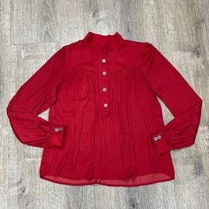 Anthropologie Deep Red Pleated Long Sleeve Blouse